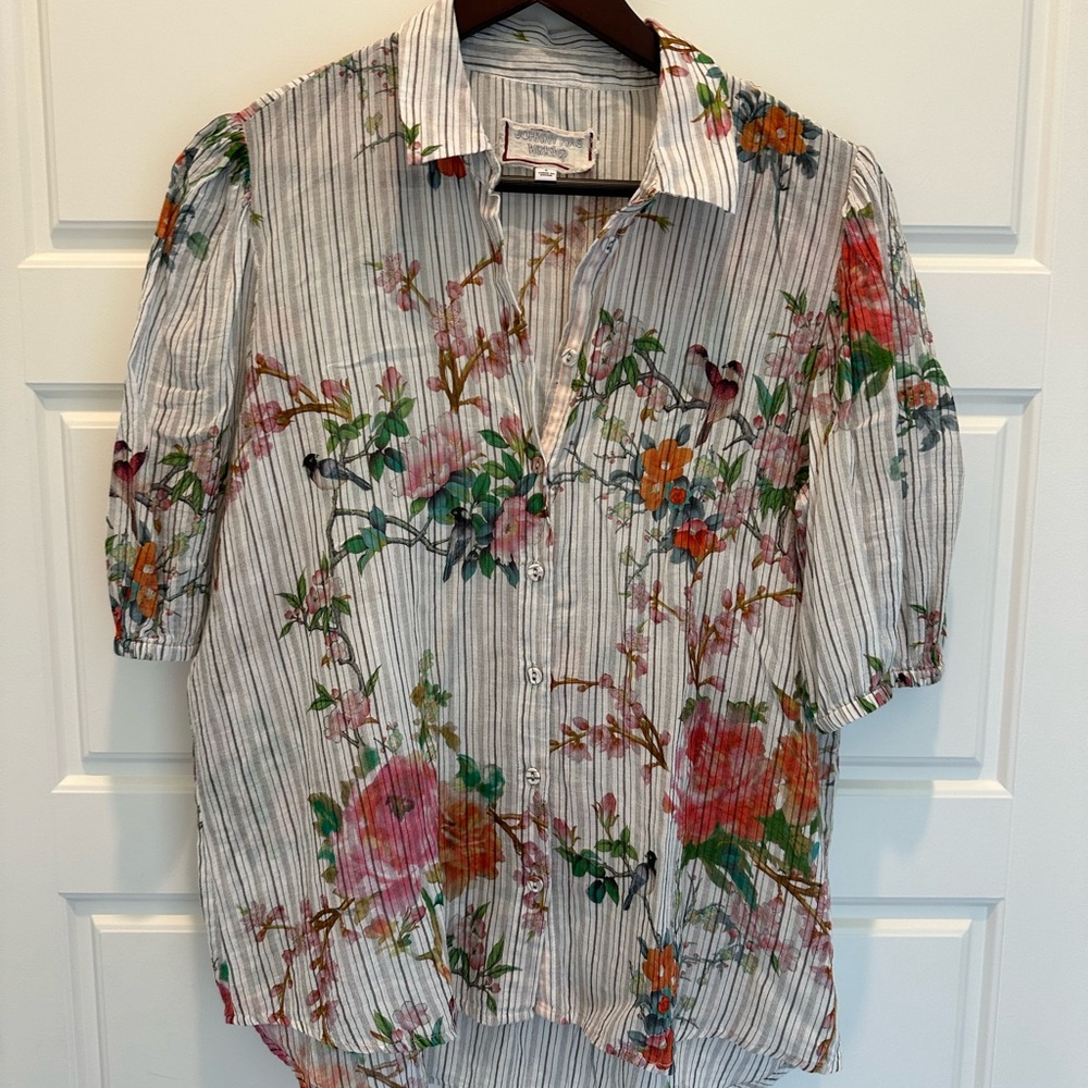 Johnny Was Multicolor Floral Striped Blouse - Picture 2 of 4